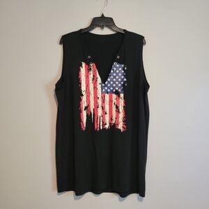 Black Sleeveless Top with American Flag Design Size XXL